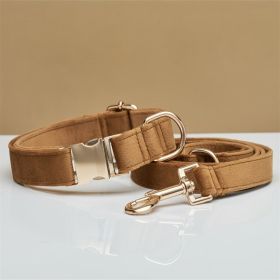 Multiple Colour Velvet Personalise Dog Collar Leash Set With Bow (Option: Coffee set-M)