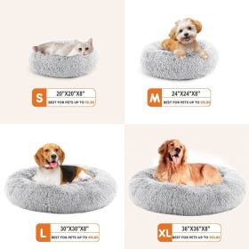 24 Inch Anti-Slip Round Fluffy Plush Faux Fur Cat Bed, Fits Up To 25 Lbs Pets (Option: Grey L)